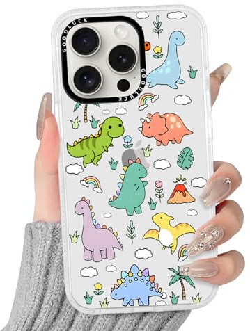 Yirlbey Trasparente Cover per iPhone 15 Pro 6,1, Aesthetic Cartone Motivo Carino Disegni per Donne, Silicone Custodia Telaio in TPU Flessibile e Retro in PC Protettiva Case per iPhone 15Pro,Dinosauro