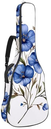Blaue Bluebells Blumen auf rosa Hintergrund, gepolsterte Gitarrentasche, schützende Akustikgitarre, Gigbag für E-Bass, Konzertgitarre, Mehrfarbig 04, 42.9x16.9x4.7 in, Lässiger Tagesrucksack