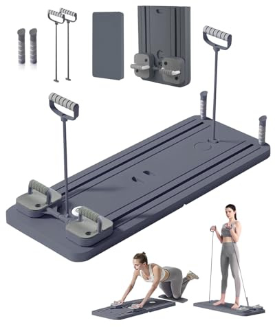 2025 Upgraded Pilates Reformer Set, Multifunktionaler Ganzkörper-Trainer mit automatischem Rückprall & LED-Zähler, Faltbarer Pilates Reformer Maschine Set für Kernkraft und Bauchmuskeltraining (Grau)