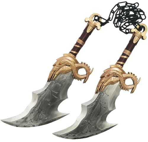 Anjinguang Kratos cosplay rekvisita dubbel kniv vapen kedja blad av kaos halloween kostym tillbehör för maskeradfest 45 cm