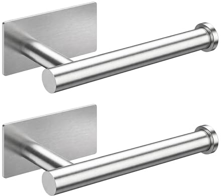 GlazieVault Self Adhesive Toilet Roll Holder Pack of 2 – SUS304 Stainless Steel Stick On Toilet Paper Holder, No Drill Bathroom Toilet Roll Holder, Waterproof Brushed Finish for Bathroom &Kitchen