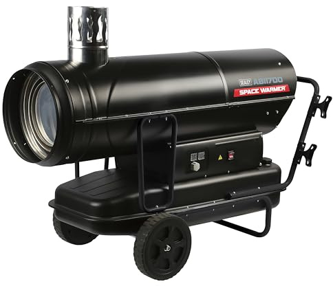Sealey 170,000Btu/hr Indirect Space Warmer Kerosene/Diesel Heater with Wheels – ABI1700, Black