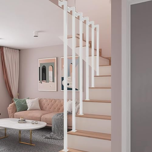 Barandilla de seguridad de metal blanco en forma de L para escaleras de interior/exterior, 150 cm, barandilla de hierro forjado, protección duradera para escaleras, agarre seguro, diseño elegante