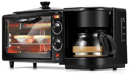 HYZHANHONG Estación de Desayuno 3 en 1: máquina de Desayuno eléctrica, máquina de Desayuno con Horno portátil con sartén y máquina de café, Adecuada para dormitorios de Estudiantes: Negro