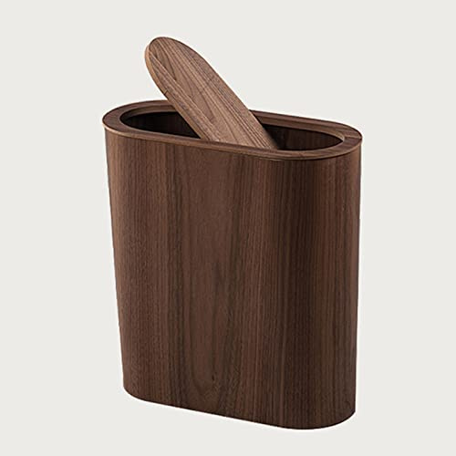 Wooden Large Trash Can - Nordic Ultra-Narrow Garbage Bin with Swing Top Lid for Bathroom and Kitchen, Durable Wastebasket for Offices and Creative Spaces