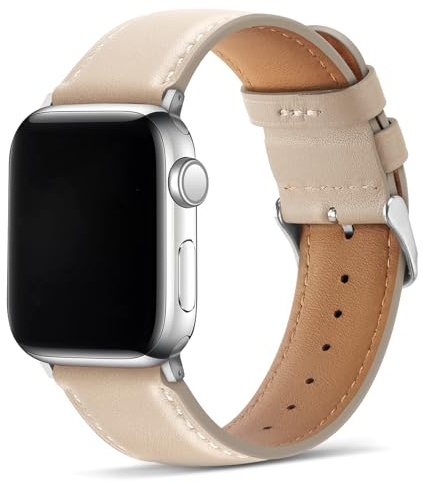 Tasikar Compatible pour Bracelet Apple Watch 42mm (Séries 11/10) 41mm 40mm 38mm Cuir Véritable Bracelet Remplacement Compatible avec Apple Watch SE Séries 11 10 9 8 7 6 5 4Lumière stellaire