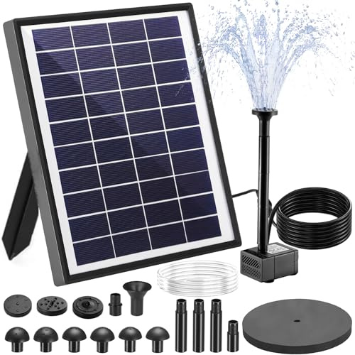 Clevich Solar Teichpumpe 6,5W, Solar Springbrunnen mit Filter, 9 Düsen | mit 1M Schlauch, 3,25M Kabellänge, DIY Brunnen, für Fischteiche, Kleine Teiche, Wasserfälle, Blumentöpfe, Dekorationsbrunnen