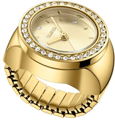TIME100 Reloj Anillo Mujer con 6 Biseles Intercambiables, Movimiento Cuarzo Analógico 3 Agujas, Banda Elástica Talla Única, Oro Rosa Plata, Caja de Regalo
