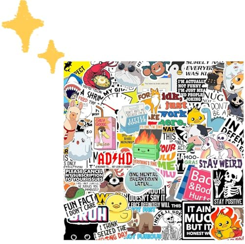 130 Pcs Funny Sticker Pack for Adults - Cute, Aesthetic Waterproof Laptop, Travel Luggage & Skateboard Stickers with Animals & Memes - Graffiti & Humorous Sticker Set,Unique Animal & Meme Stickers