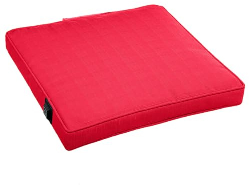 Warmpi® Heated Seat Cushion – Wireless incl. 10.000mAh Powerbank and Integrated 2.5 m USB Cable – Water repellent & UV resistant – 40x40x5 cm Memory Foam Seat Cushion for Indoor & Outdoor (Red)
