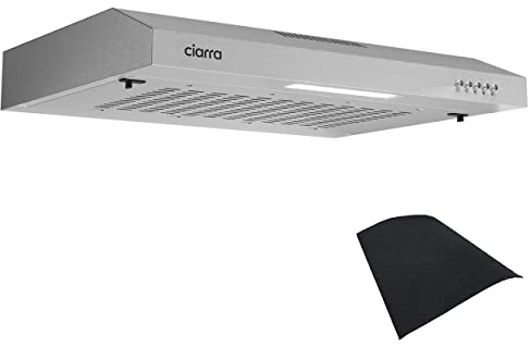 CIARRA Dunstabzugshaube Unterbau 60 cm Umluft Abluft Umlufthaube 3 Leistungsstufen Integrierte Unterschrank Unterbauhaube mit Kohlefiltermatte CBCF001 Edelstahl Silber