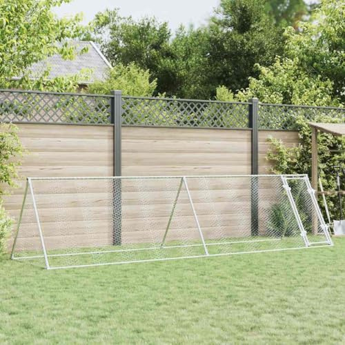 Kaloriko Hühnerkäfig aus verzinktem Stahl silbern 400x105x91 cm mit Tür und Schloss großer Kleintierstall für Hühner Kaninchen Meerschweinchen Outdoor Garten Laufstall