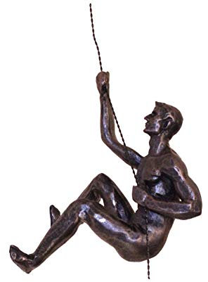 1x Bronze Climber Right Arm Up Climbing Man with Rock Nail-Cap Wire Rope Wall Mounted Hanging Art Sculpture