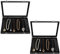 Kurtzy Jewelry Organizer Schmuckkasten Schwarz, Samt Box Glas Deckel Verschließbar & 20 Haken (2Stk) – Schmuckaufbewahrung Stapelbar Schmuckschatulle Schubladen Ketten Aufbewahrung, Armband, Ohrringe