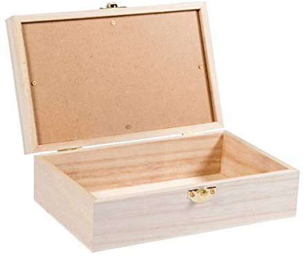 Rayher Holz-Box mit Schütteldeckel, 20x12,5x6,5cm, Holzkiste zum Gestalten und Dekorieren, mit Verschluss und Deckel mit Sichtfenster, Holz, FSC 100%, 62945505, Natur