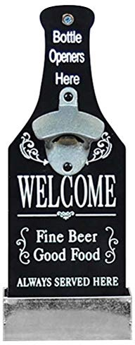 Macabolo Wall Mounted Bottle Opener, Vintage Style Beer Shaped Bottle Opener with Cap Catcher for Wedding KTV Birthday Party Drinking
