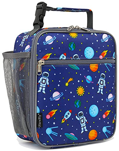 FlowFly Kids Lunch box Insulated Soft Bag Mini Cooler Back to School Thermal Meal Tote Kit for Girls, Boys, Astronaut