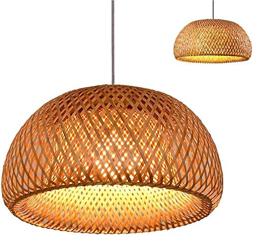 Vintage Natural Bamboo Weaving Kronleuchter Hängelampe Handmade Bambus Rattan Wicker Deckenleuchte Verstellbare Federung E27 Restaurant Bar Hotel Schlafzimmer Wohnzimmer Deckenleuchter,Messing,60cm