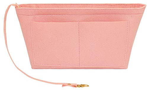 Fovasen Filz Handtasche Organizer Einsatz, Taschen Organizer Einsatz mit Griffen Schlüsselanhänger, Pocket Purse Kosmetik Aufbewahrungstasche für Damen, Pink-XLarge