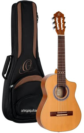 Ortega Guitars Requinto Gitarre Elektro-Akustisch – Deep Body – Requinto Series – Inklusive Gig Bag – Massive Engelmann Zeder, Sapele, Natur (RQ39E)
