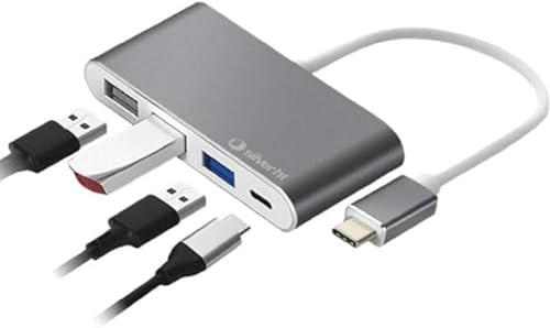 Silver HT - Hub Logan USB-C 4 en 1. Compatible con iPhone 15. 1 Salida USB 3.0, 2 Salidas USB 2.0, 1 Salida USB-C de Alta Velocidad. Compatible con Apple/Windows/Android