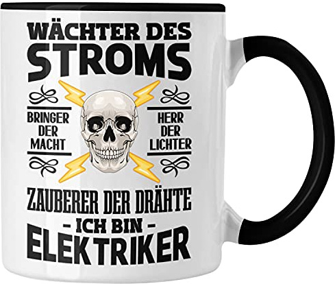 Trendation - Elektriker Tasse Spruch für Männer Geschenk Lustig Gadget Geschenke Kaffeebecher (Schwarz)