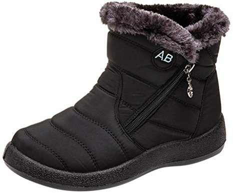 riou Botas Impermeables Mujer Invierno Forradas con Pelo Casual Calzado Romano Corto Botas Caliente Comodo Moda Zapatillas de Senderismo Zapatos Trekking