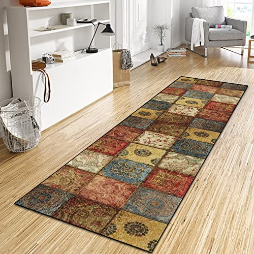 WTHYGB Teppich Läufer Flur Küche 40x250 cm, Vintage rutschfest Waschbar Küchenläufer Flurläufer, Lang Polyester Plaid Muster Beige Teppichläufer für Korridor, Schlafzimmer, Innen Wohnzimmer
