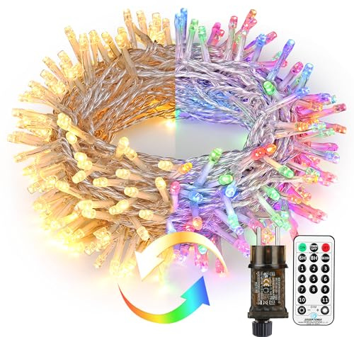 PhilzOps 200 LED Weihnachten Lichterkette Outdoor, 20M Warmweiß + Bunt Dimmbar Lichterketten mit Fernbedienung 11 Modi Weihnachtsbeleuchtung für Außen Innen Haus Bäume Hochzeit Balkon Garten Feier