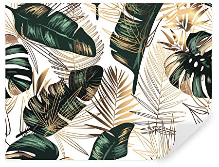 Tapeko Papier Peint Panoramique 260x180 cm 3D Effet style Jungle Tropical Feuilles Plantes Papier Peint intissé Chambre Salon Décoration Murale u53279