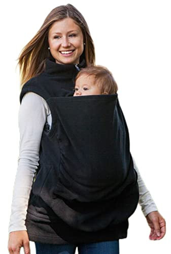 DNJKH Tragejacke für Mama und Baby, ärmellose Trageweste aus Fleece mit Baby und Schwangerschaftseinsatz