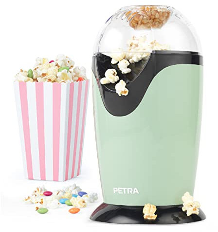 Petra Machine à Pop-corn à Air Chaud Rapide, Sans Huile, sans Graisse, avec Tasse à Mesurer et Couvercle Supérieur Amovible, Appareil à Popcorn Sans BPA , Prêt En 3 Minutes Vert, 1200W Garantie 3 ans