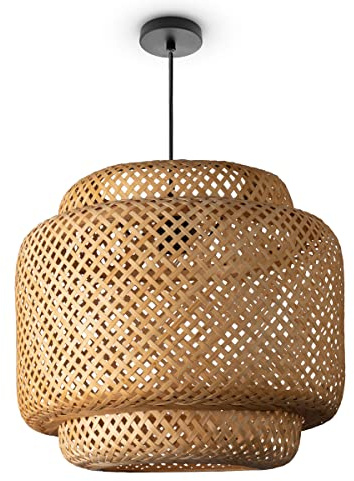 Paco Home Lámpara Techo Bambú Suspensión Bohemia Salón Cesta Colgante Natural Vintage E27 Retro Bar, Tipo de lámpara:Lámpara colgante - Tipo 1, Color/Tamaño:Beige (Ø40cm)