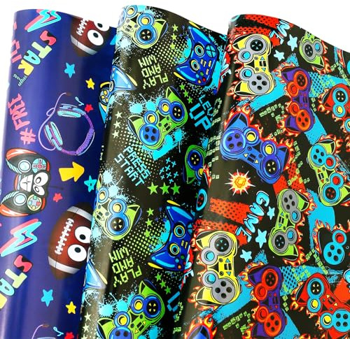 BOLIANNE Geburtstags-Geschenkpapier für Jungen, Mädchen, Kinder, Herren, Babyparty, Party – 68x94 cm pro Bogen