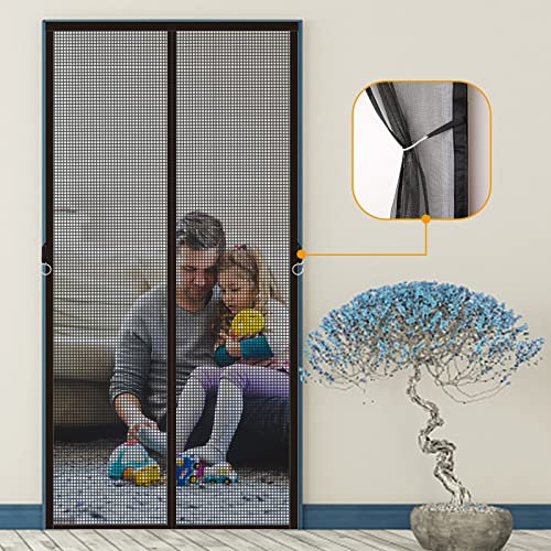 MEEYI Fliegengitter Mit Magnet 80x250cm, Magnetischen Fliegengitters Glasfaser Brandschutz Fliegenvorhang Schiebe Balkontür Ideal für Zimmertür doppelte schiebetür, Schwarz