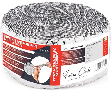 Pellicola isolante per tubi, 7,5 m x 80 mm, a risparmio energetico termico per isolamento di tubi e condotti interni o esterni