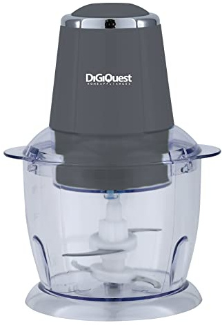 DIGIQUEST Tritatutto con ciotola in plastica CHOPPY, Potenza 300W, Ciotola da 0.75L, Comando a Pressione, Sistema a Quattro Lame, Lavabile in Lavastoviglie, Grigio