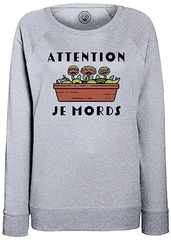 Fabulous Damtröja Attention I Bites växt köttätande kruka trädgårdsarbete, Färg: grå, S