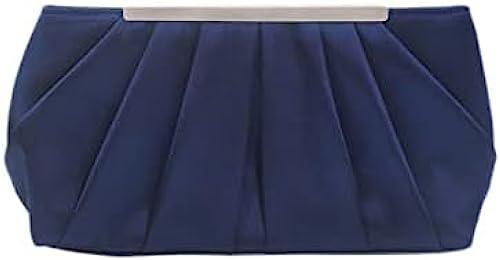 Abendtasche Für Damen, Elegante Plissee-Clutch Aus Satin, Edle Handtasche Mit Abnehmbarer Kette Für Hochzeit, Party, Abschlussball,Dunkelblau,YUYANAIAI