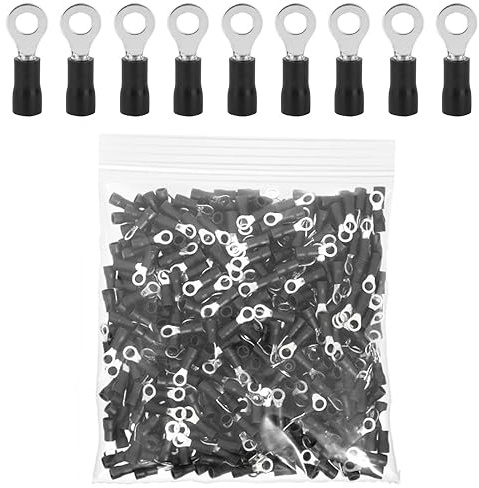 ETOPARS 100 Pezzi Nero M6 Terminale Connettori ad Anello 6,4mm Rame Connettori Elettrici Occhiello Anello 12-14 AWG Capicorda Elettrici in Filo Crimpare Connettori Isolato Cavi