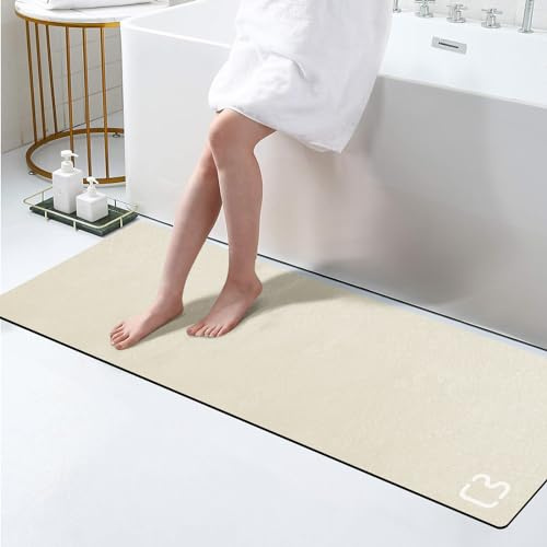 RUERYA Tapete de baño beige de tierra de diatomeas de 15.7 x 47.2 pulgadas, extra largo, súper absorbente, antideslizante, piedra de ducha, alfombra de baño grande de secado rápido para suelo, bañera