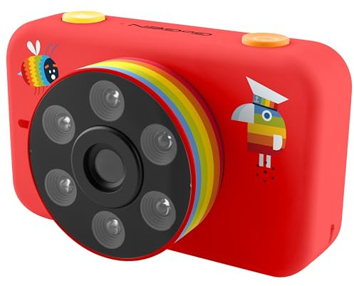 GOGEN DECKO Kinderkamera I Digitalkamera für Kinder I Selfie-Kamera I HD Foto und Video I Fotografische Effekte I Micro-SD-Karte 32GB I LED I Lion-Akku I ab 3 Jahren geeignet I Rot I Kamera
