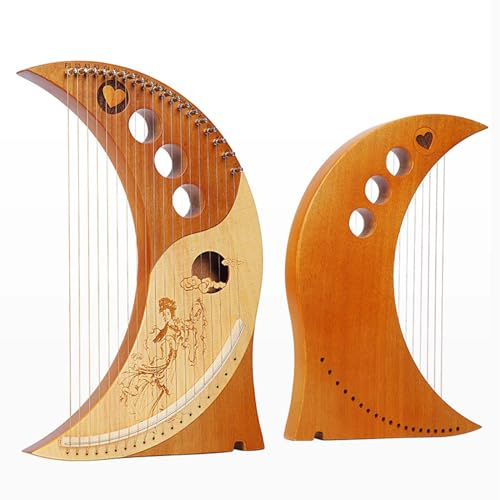 FJAUOQ Lyre Harfe Tragbare Kleine Harfe 19 Lyre Harp Instrument Halbmond Kreativform Mahagoni Laugenharfe Mit Tuning Schlüssel Geschenk Für Anfänger