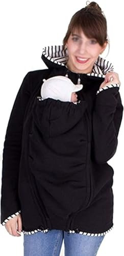 2-In-1 Damen Umstands-Babytrage-Hoodie-Jacke Mit Langen Ärmeln Und Abnehmbarem Känguru-Mantel Mit Reißverschluss,002,L