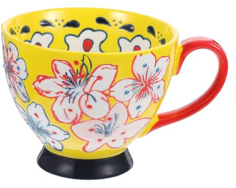 LIFKOME Tazza in Ceramica Con Decorazione Rilievo Antiscivolo Smaltatura Colorata Apertura Ampia e Fondo Protettivo Per Caffè Latte e Tè in Casa