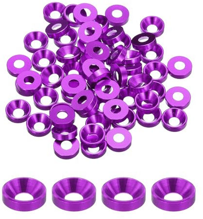 QUARKZMAN Lot de 60 Rondelles Coniques M5 en Aluminium Anodisé (Violet) | Rondelles de Tête de Coupe, pour Vis RC/FPV/PC/Drone, pour Pièces de Modèles d'Accessoires Mécaniques