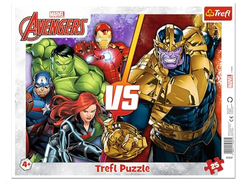 Trefl - Marvel The Avengers, Unbesiegtes Avengers-Team - Rahmenpuzzle für die Kleinen, 25 Große Elemente, Rahmen und eine Feste Unterlage, mit Helden der Fernsehserie, für Kinder ab 4 Jahren