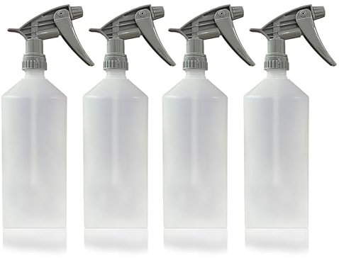 Filo Trigger Spray Bottles 4x 1L Chemical Resistant - Heavy Duty Garden & Car Cleaning Set |Reusable, Plant Mist Spritzer for Detailing, Plastic Handheld & Industrial Use. (PACK OF 4)