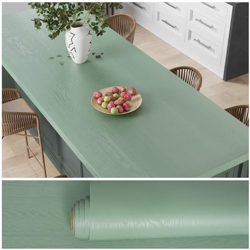VEELIKE Klebefolie Holzoptik Rauchgrünes Holztapete Tapete Holzoptik Grün Vintage Holzfolie Selbstklebend Möbelfolie Holz Möbelklebefolie Wohnzimmer Badezimmer Schränke Schreibtische 40cm×300cm