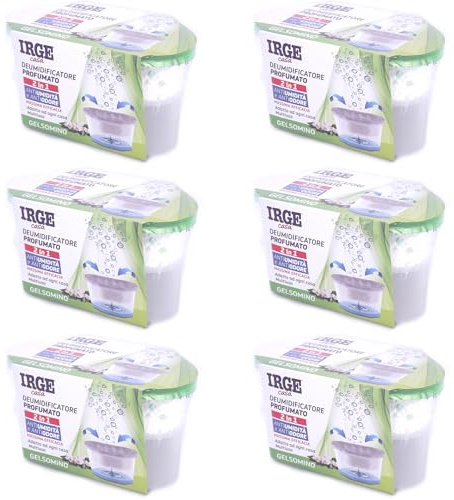 SET 6 vaschette 400 ml assorbi umidità profumate GELSOMINO anti odore deumidificatore sali per bagno cucina camper caravan roulotte ripostiglio dispensa armadio